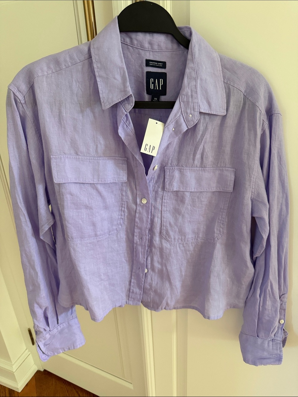 GAP Cropped Lavender Linen Button-Up Shirt XS NWT